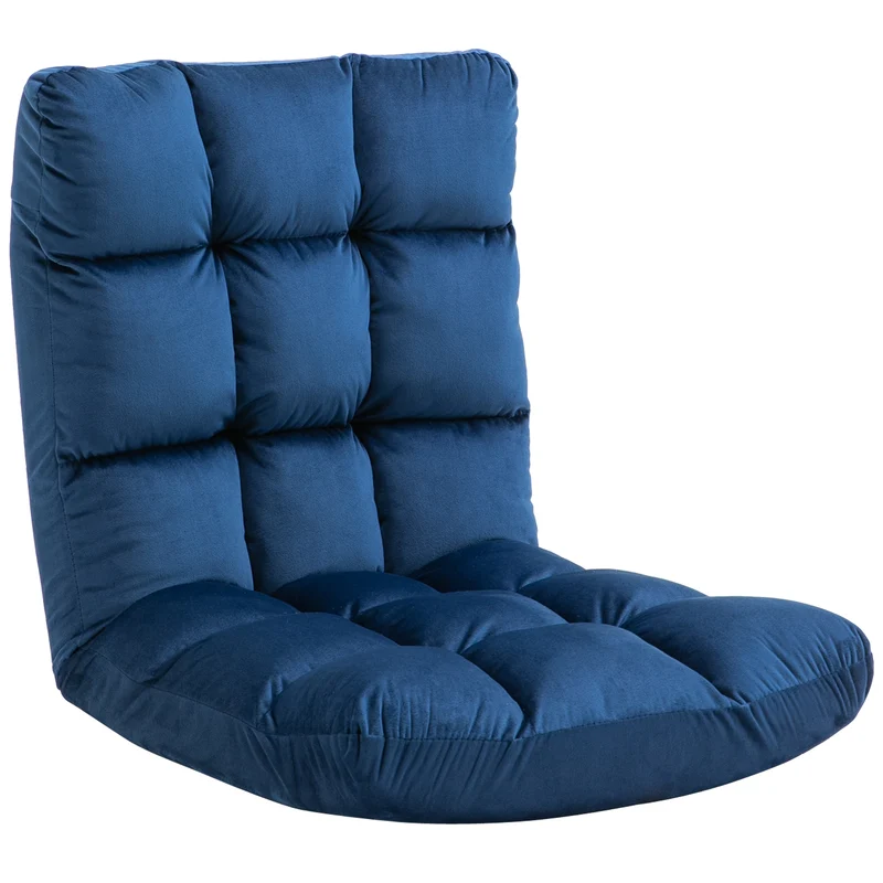 Poltrona da Terra 55x71x53,5cm con Schienale Reclinabile fino 180° e Imbottitura Spessa in Velluto Blu