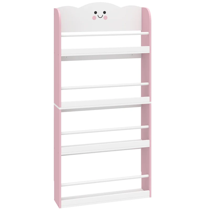 Libreria Montessoriana per Bambini 3-6 Anni 60x15x120,5 cm 4 Ripiani in Legno Rosa