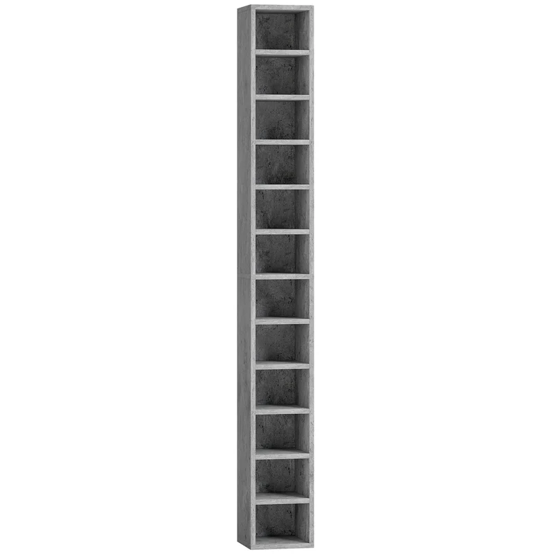 Mobile Libreria Porta CD 21x20x175 cm a 12 Ripiani per 204 CD in MDF e Truciolato Grigio