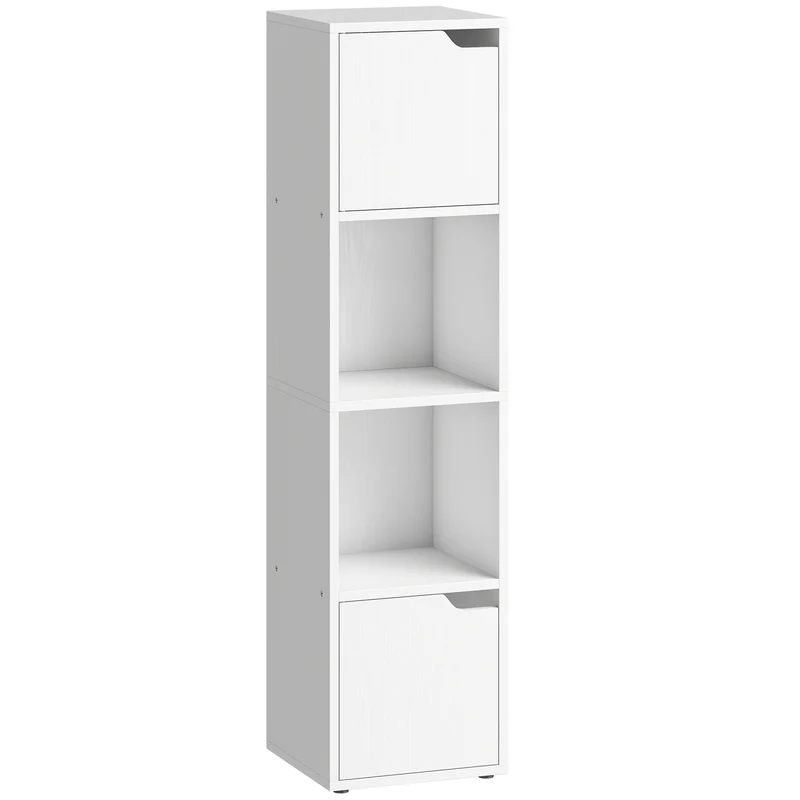 Libreria Moderna 30x29x119 cm con 2 Armadietti e Ante a 4 Ripiani in Legno Bianco