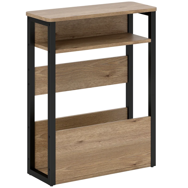 Tavolino da Soggiorno 46x18x58,5 cm in Stile Industriale con 2 Ripiani in Legno e Metallo Color Noce Scuro