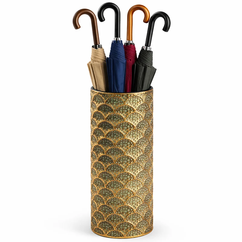 Portaombrelli Rotondo 20x54 cm Design Moderno per Ingresso in Metallo Oro
