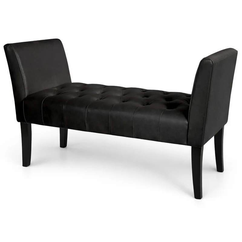 Panca Fondoletto Ingresso 111x40x60 cm con Piedi in Legno e Rivestimento Ecopelle Nero