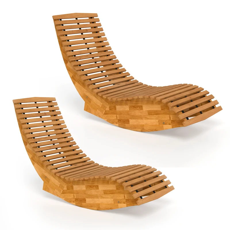 Set di 2 Sdraio a Dondolo 60x156x77 cm Pieghevoli ed Ergonomiche in Legno di Acacia