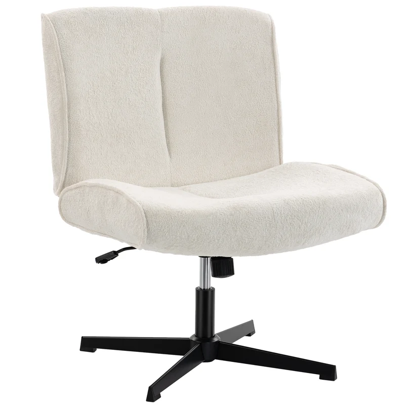 Poltrona da Salotto 63x75x82-90 cm Girevole 360° in Velluto a Goccia Senza Braccioli Crema