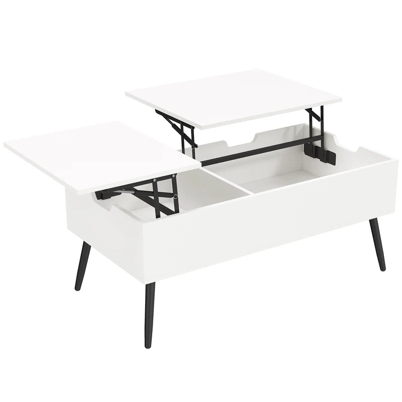Tavolino da Caffè 100x50x43,6 cm Sollevabile con Piano Doppio e Scomparto Nascosto Bianco