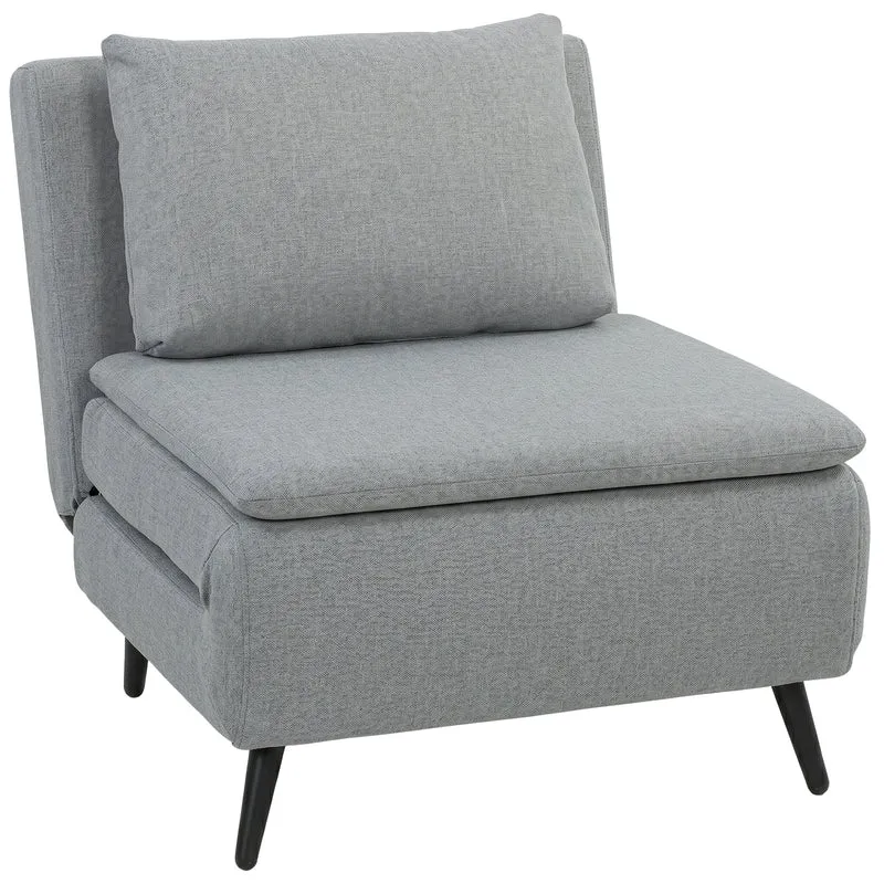 Poltrona Letto 75x88x78 cm con Schienale Regolabile e Cuscino in Tessuto Effetto Lino Grigio Chiaro