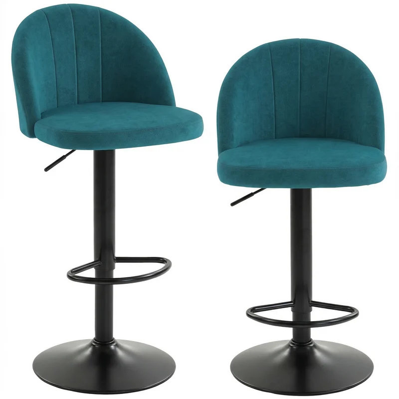 Set di 2 Sgabelli da Bar 43x48x84-106 cm Sgabelli Moderni Girevoli con Poggiapiedi in Velluto Blu
