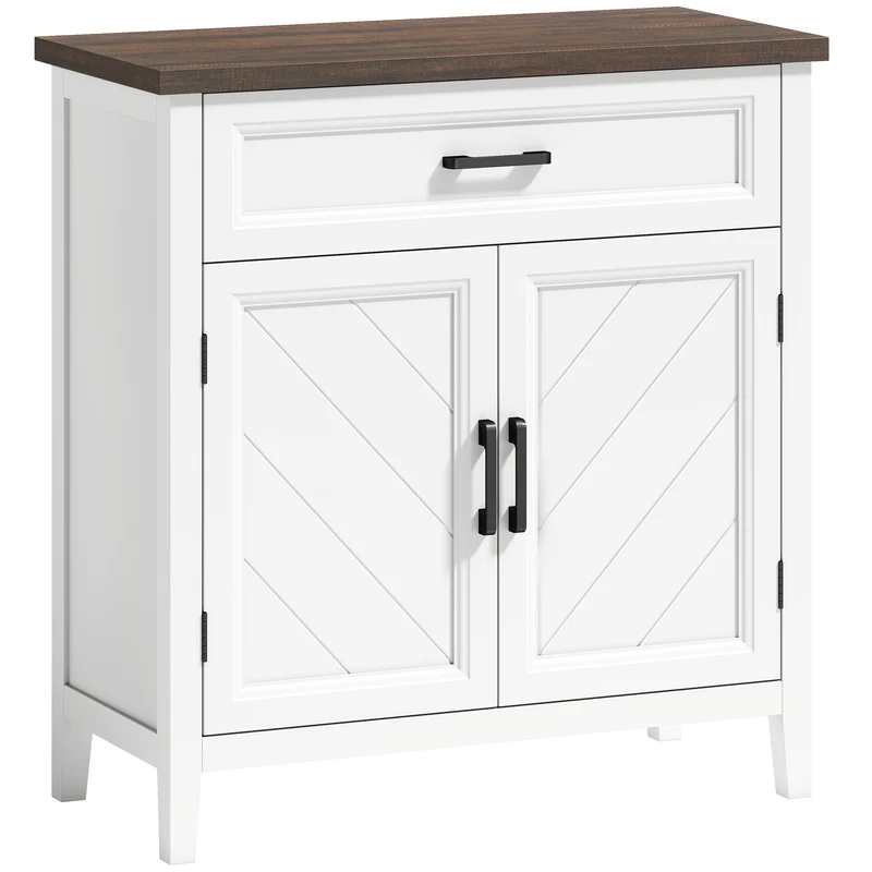 Credenza Moderna Stile Rustico 76x35x80 cm con 2 Ante in MDF Bianco