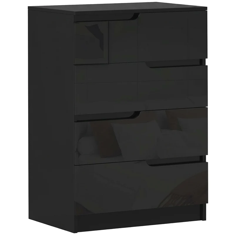Cassettiera 60x40x85 cm 4 Cassetti Moderna e Minimal in Legno Nero Lucido