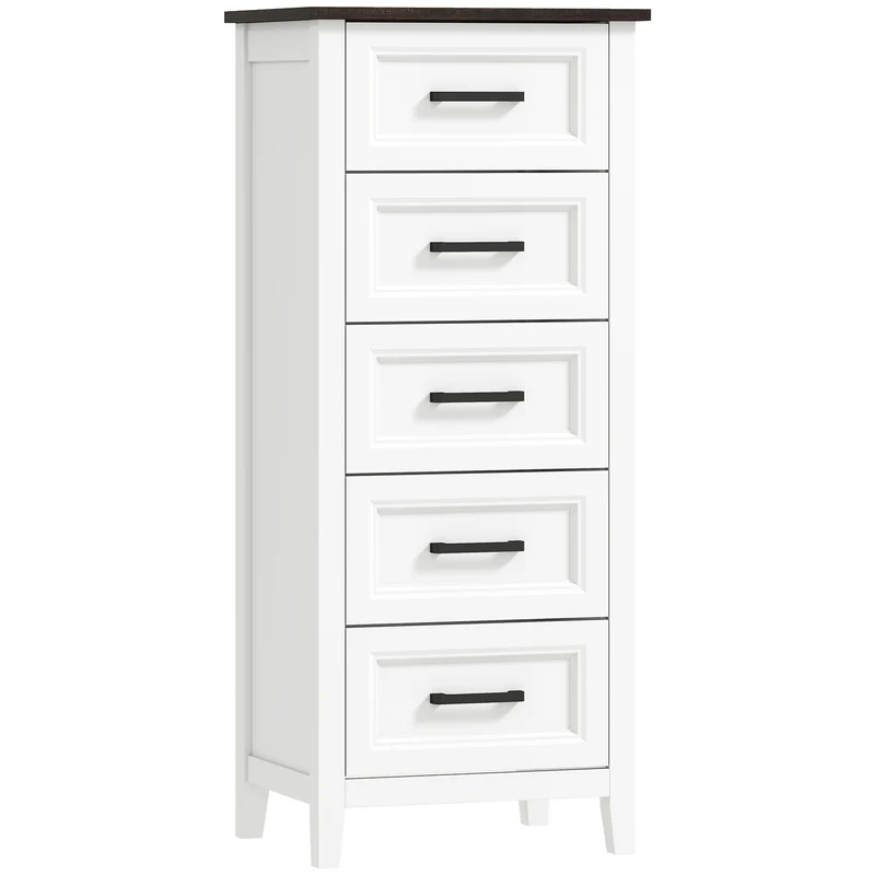 Cassettiera 45x35x106 cm con 5 Cassetti in MDF Bianco e Marrone