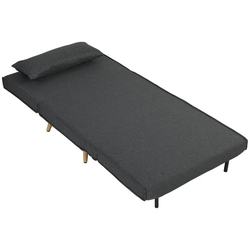Poltrona Letto Singola 3 in 1 con Schienale Regolabile in 3 Livelli e Cuscino in Tessuto Effetto Lino Grigio