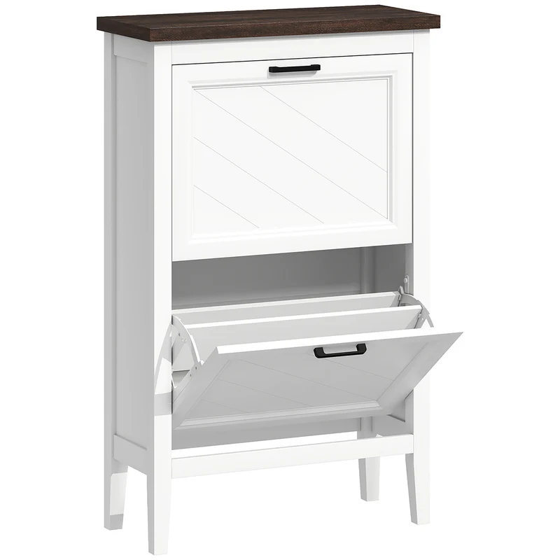 Scarpiera Country 60x26,5x96,7 cm con 2 Cassetti Ribalta in MDF Bianco