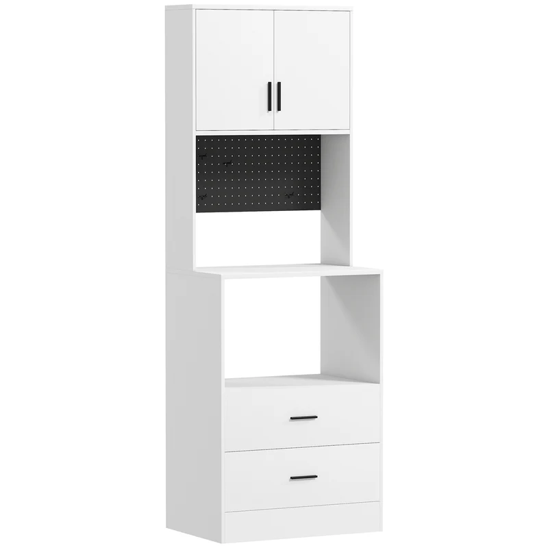 Mobile per Microonde 60x40x170 cm con Ripiano Regolabile e 2 Cassetti in MDF Bianco