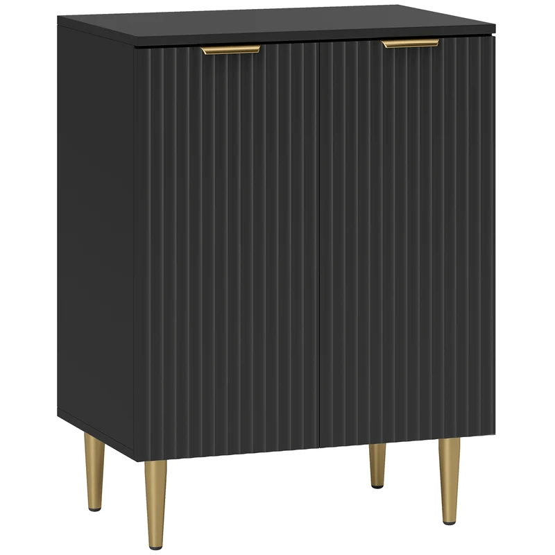 Credenza Moderna 60x40x80 cm con 2 Ante e Ripiano Regolabile con Gambe in Metallo in MDF Nero