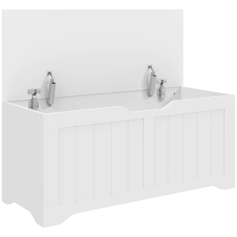 Panca Contenitore 100x40x45 cm Capacità 136L con Coperchio Sollevabile in Legno Bianca