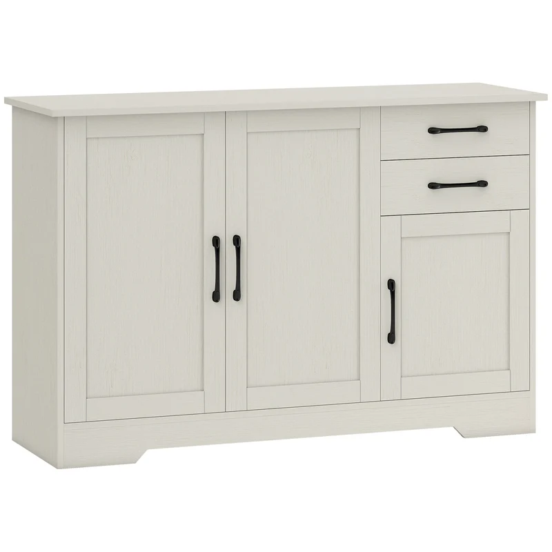 Mobile Cucina 120x38x79 cm con 2 Cassetti e 3 Armadietti Ripiani Regolabili in MDF Crema