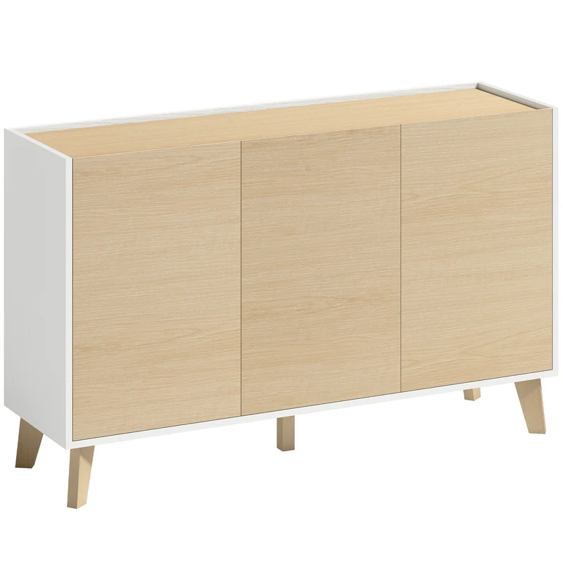 Credenza Buffet 120x35x73,5 cm con Ante Soft-Close in MDF Effetto Legno e Bianco