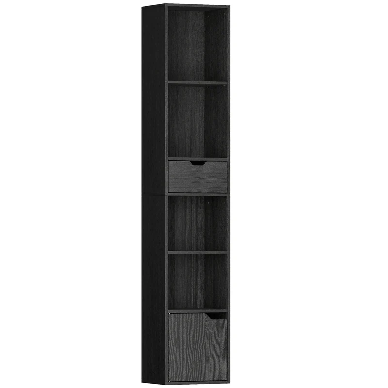 Libreria 30x24x158 cm a 4 Ripiani Aperti con Armadietto e Cassetto Nero
