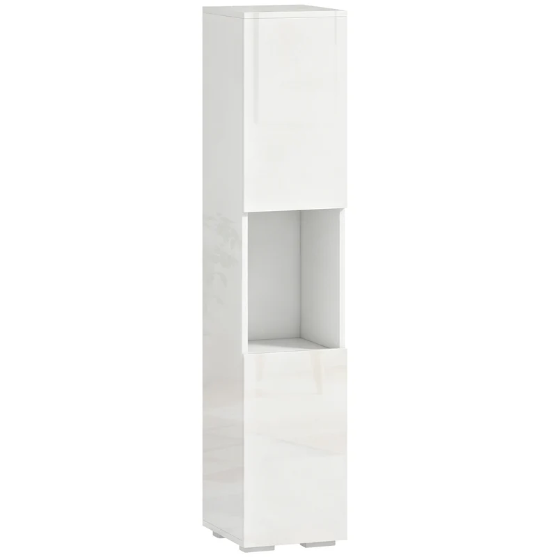Mobile Multimediale Slim 27x30x132 cm a 5 Ripiani con Ripiani Regolabili Bianco