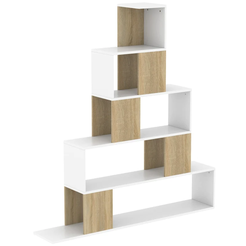 Libreria Moderna 120x22x131,5 cm a 5 Ripiani con Design a Gradini Bianco e Legno