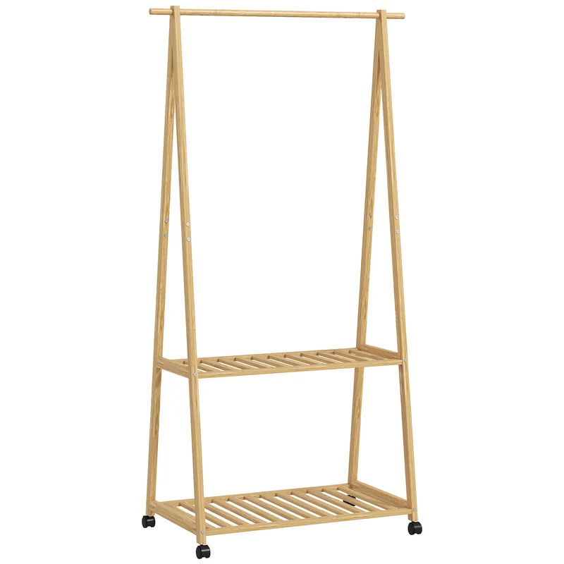 Appendiabiti da Ingresso 84,5x43,5x158 cm con Ripiano per Scarpe 2 Ganci in Bambù