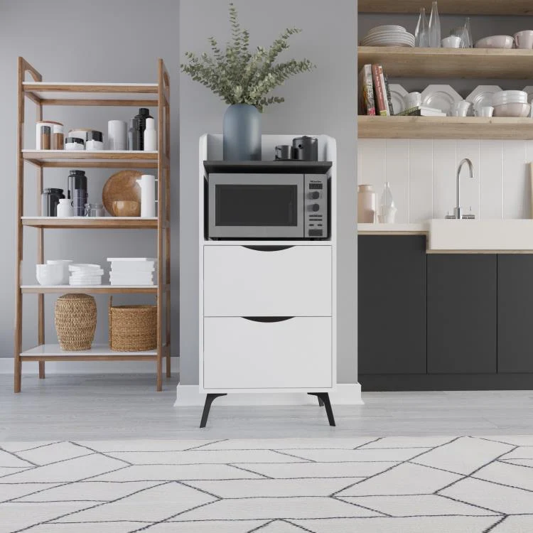 Mobile Multiuso da Cucina con 2 Cassetti e 1 Ripiano 60x36x136 cm in Melamina Grigio Retrò Bianco