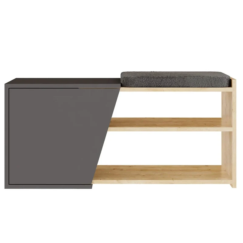 Panca con Scarpiera da Ingresso 104x37x47 cm con 2 Ripiani Porta Scarpe Anta e Cuscino in MDF Grigio