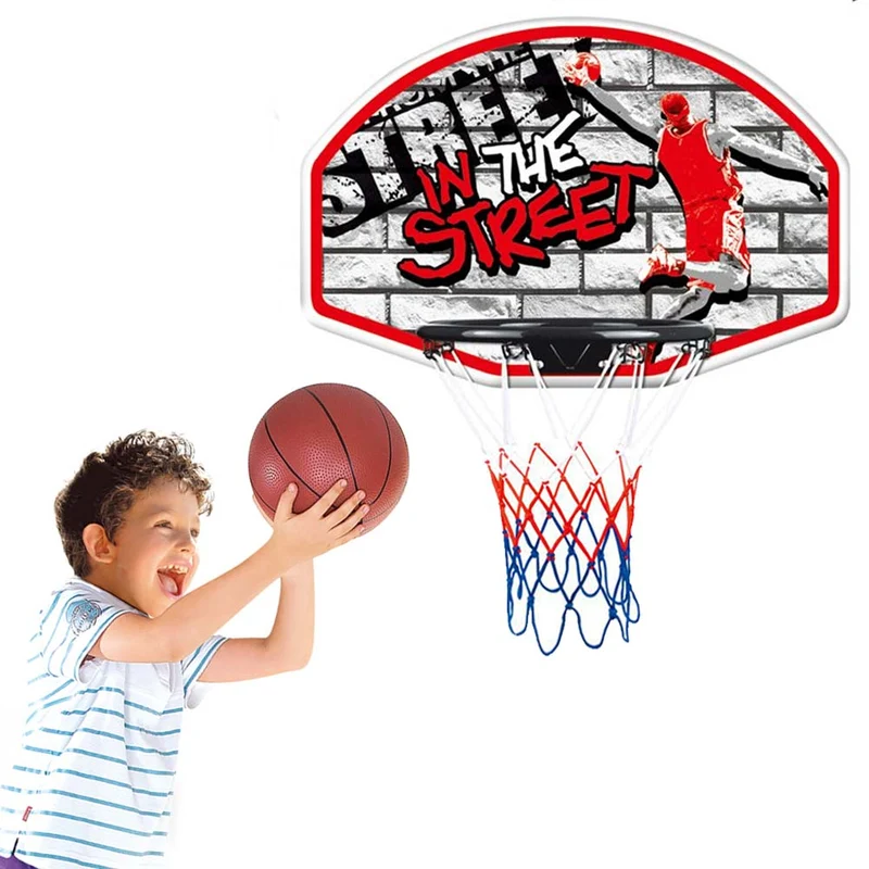 Canestro da Basket 66x44 cm per Bambini a Parete per Esterno con Palla e Gonfiatore Rosso