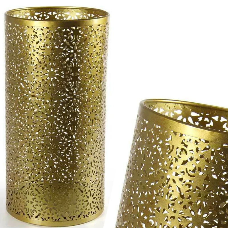 Portaombrelli Ø24x48 cm Design Moderno Rotondo Decorazione a Intarsi in Metallo Oro