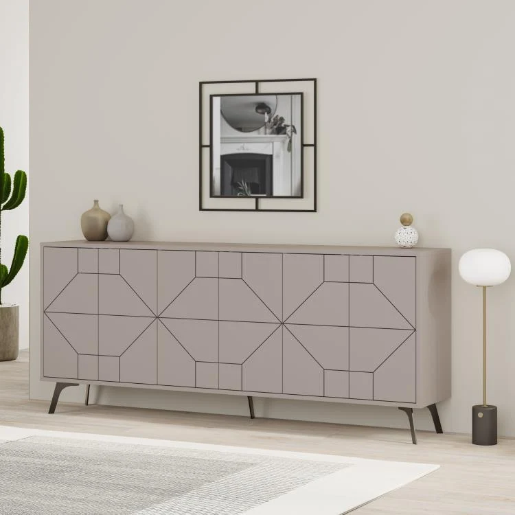 Madia con 6 Ante Credenza 184x35x77,4 cm Design Geometrico Moderno in Legno Rovere Tortora