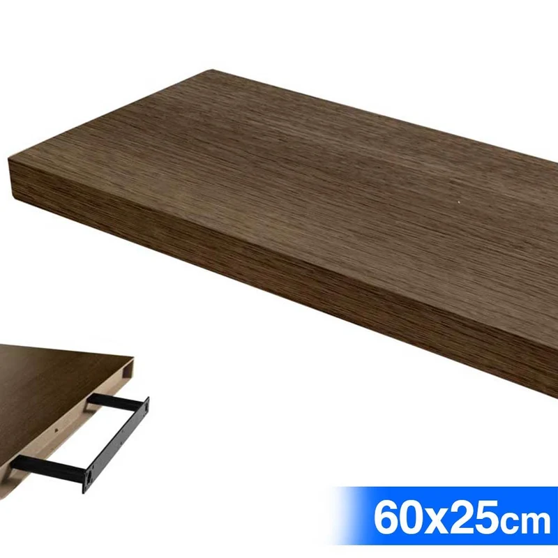 Mensola da Parete Rettangolare 60x25x4 cm Scaffale Libreria in Legno MDF Noce