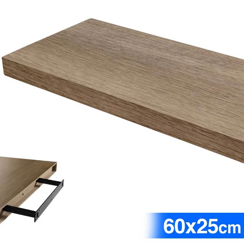 Mensola da Parete Rettangolare 60x25x4 cm Scaffale Libreria in Legno MDF Rovere