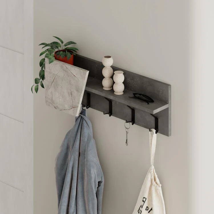 Mensola Appendiabiti da Parete 74x15,7x 26 cm Attaccapanni Salvaspazio Grigio Retrò