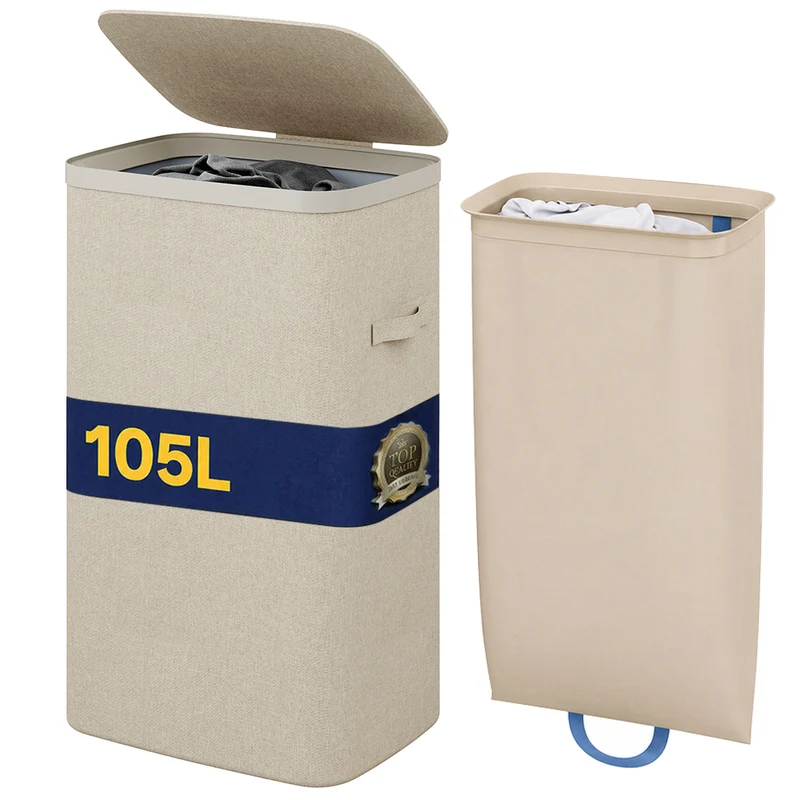 Cesto Biancheria Sporca 42x32x67 cm Sacco Estraibile Portabiancheria 105L Beige