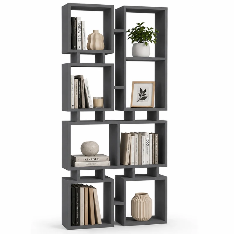 Libreria Moderna 4 Ripiani 79x24x166,5cm Scaffalatura Design Geometrico Antracite