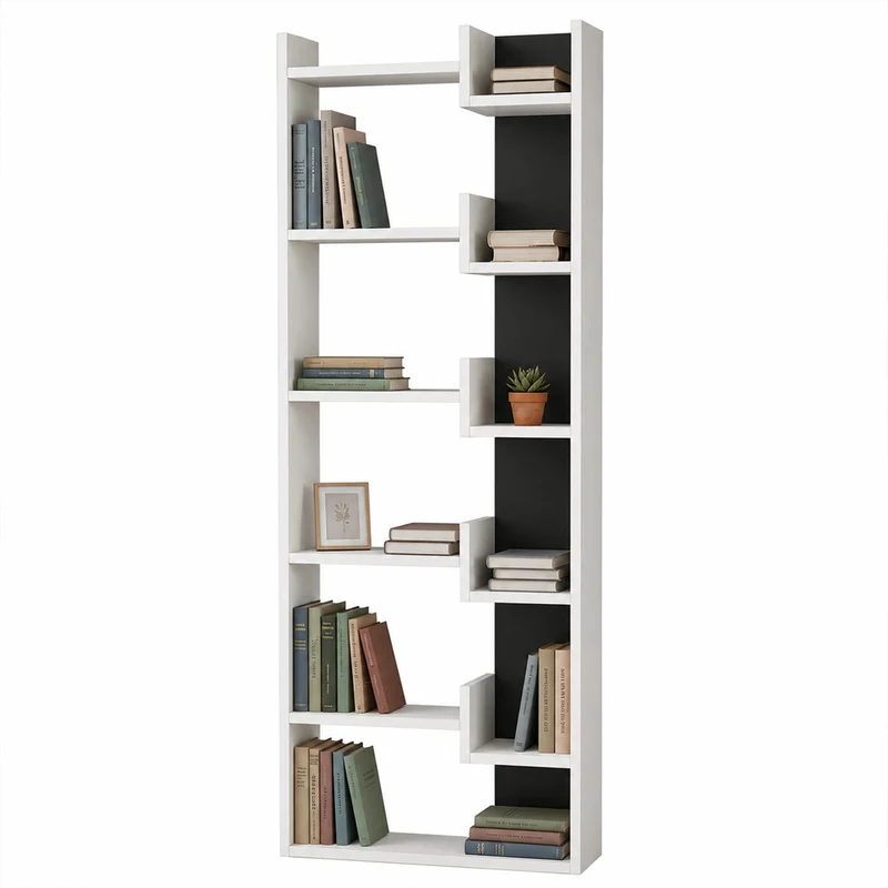 Libreria a 6 Ripiani 60,5x22x162,5 cm Scaffalatura Verticale Moderna Bianco e Antracite