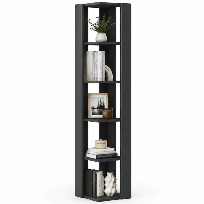 Libreria Angolare 34x34x161 cm Scaffale Salvaspazio 5 Ripiani in Legno Antracite