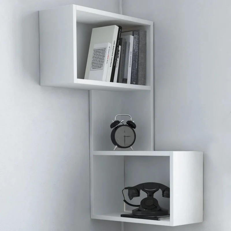 Mensola Scaffale Angolare da Parete 47x20x85 cm Salvaspazio in Legno Bianco