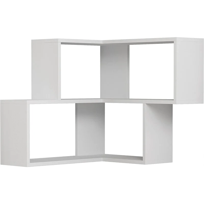 Mensola Scaffale Angolare da Parete 70x20x62 cm a 2 Ripiani Salvaspazio in Legno Bianco