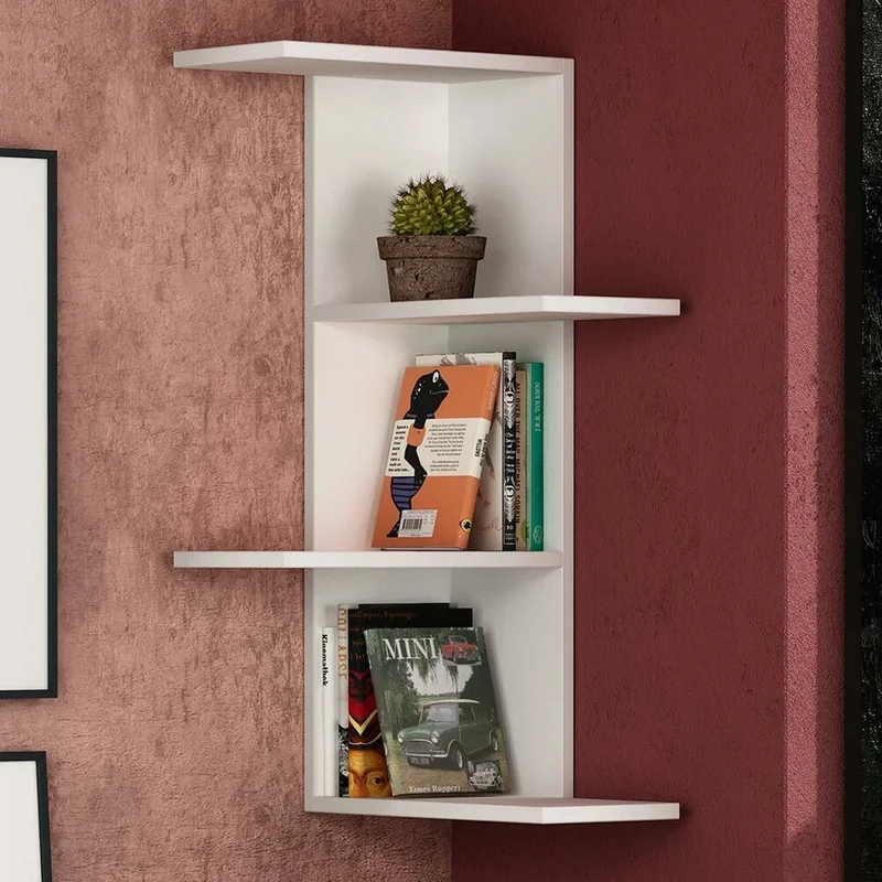Libreria Scaffale 42x42x85 cm 4 Ripiani da Parete Angolare in MDF Bianco