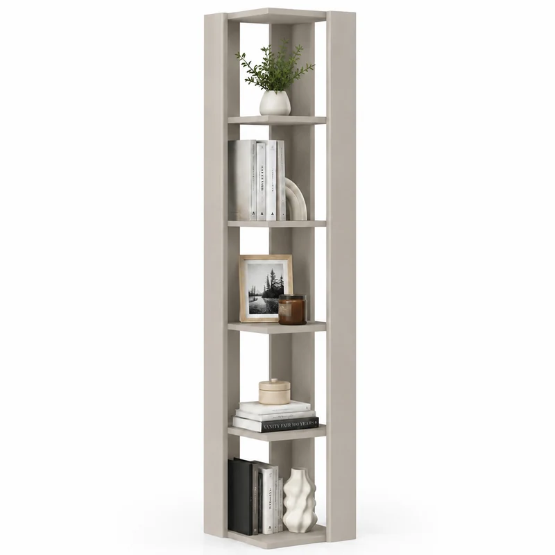 Libreria Angolare 34x34x161 cm Scaffale Salvaspazio 5 Ripiani in Legno Sabbia
