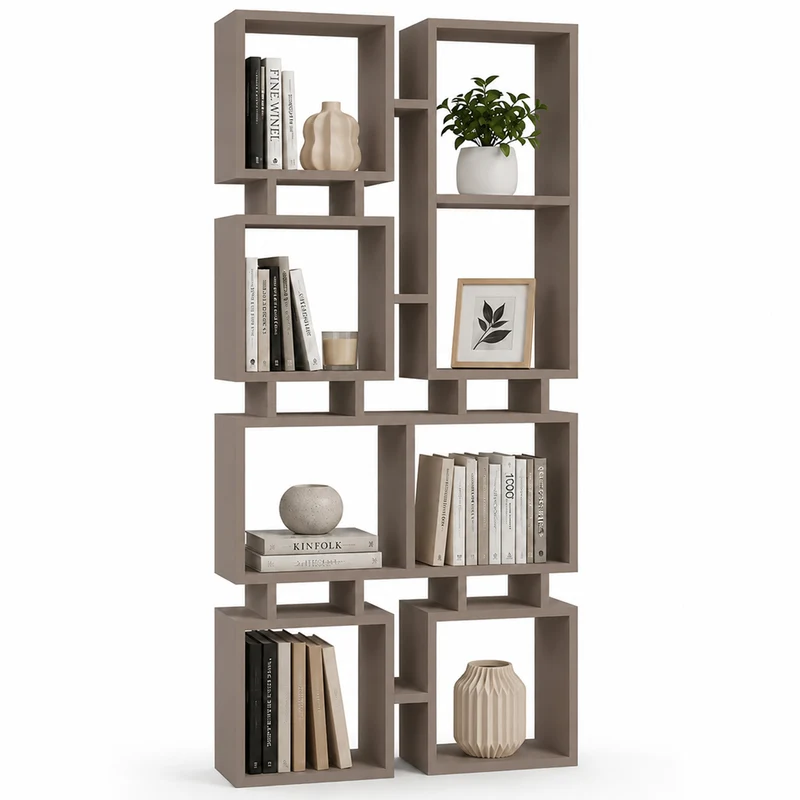 Libreria Moderna 4 Ripiani 79x24x166,5 cm Design Geometrico Tortora
