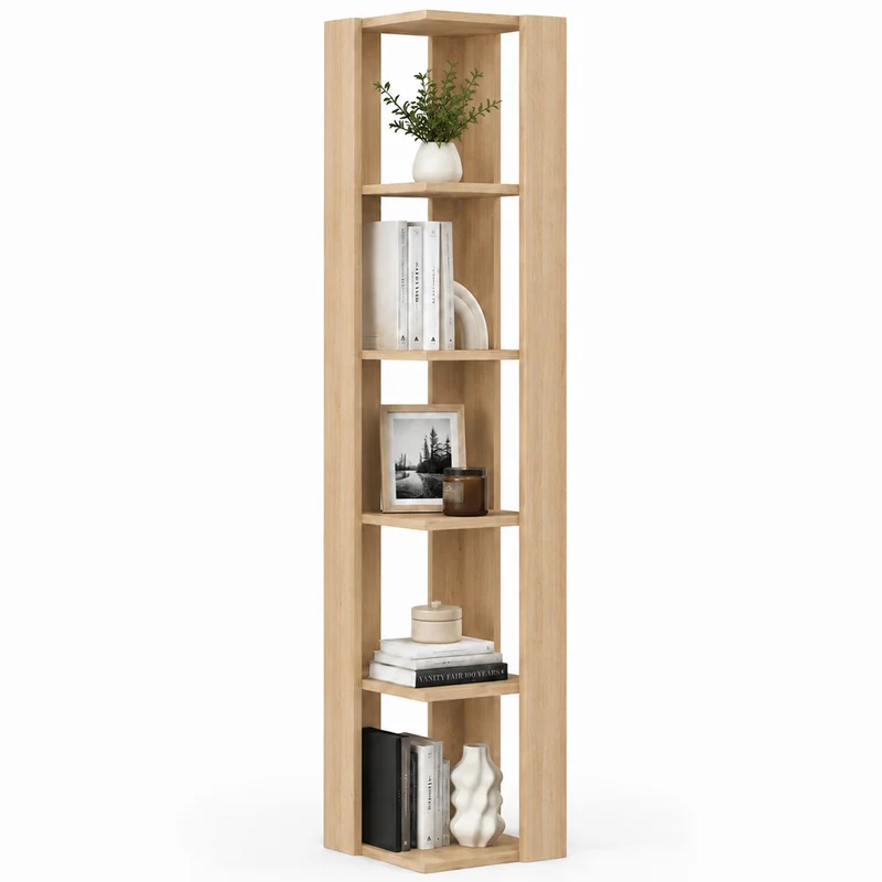 Libreria Angolare 34x34x161 cm Scaffale Salvaspazio 5 Ripiani in Legno Quercia