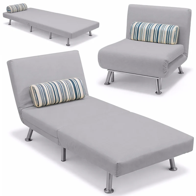 Poltrona Letto Singolo 75x73x73 cm Reclinabile 5 Posizioni in Ferro e Tessuto Grigio
