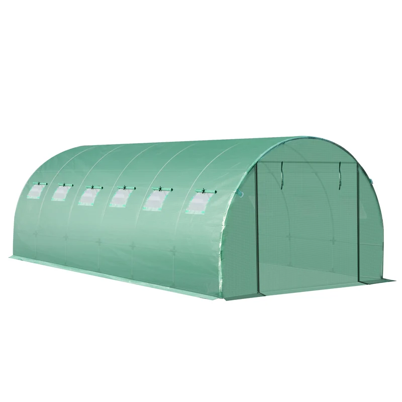 Telo di Ricambio per Serra da Giardino 6x3x2 m con 12 Finestre e Porta Avvolgibile Verde Seconda Scelta