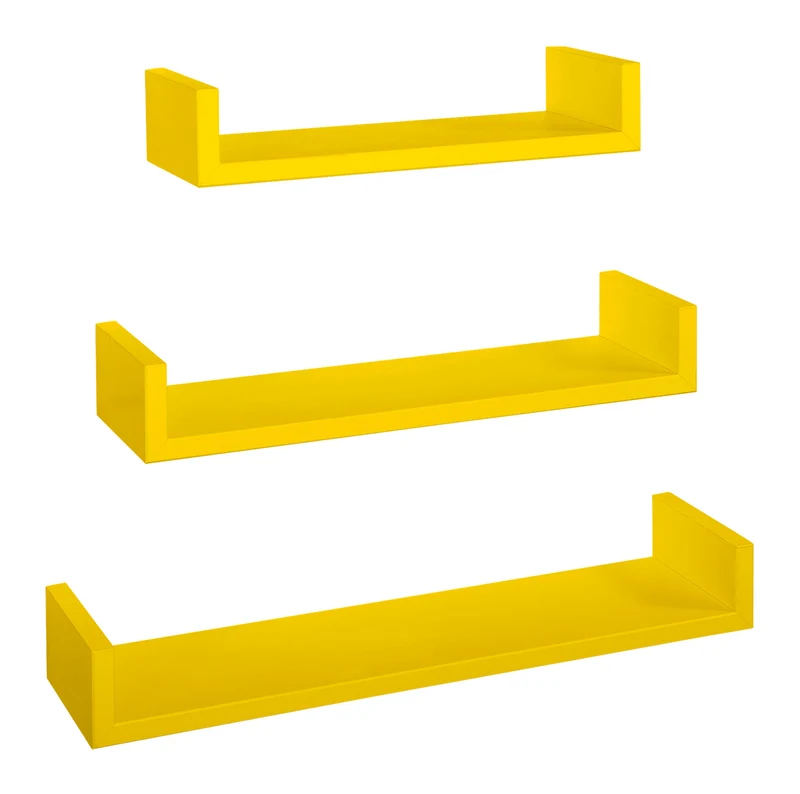 Set 3 Mensole da Parete 60-50-40x15,5x8 cm in Fibra di Legno Calamita Giallo Canarino Seconda Scelta