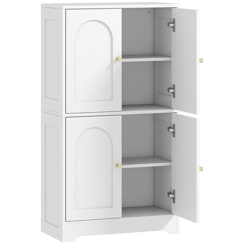 Credenza da Cucina 60x30x110 cm con 2 Armadietti 4 Ante 2 Ripiani Regolabili in Legno Bianco