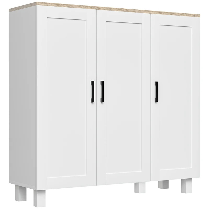 Credenza da Cucina 90x30x90 cm a 3 Ante Ripiani Regolabili Stile Minimalista Nordico in Legno Bianco