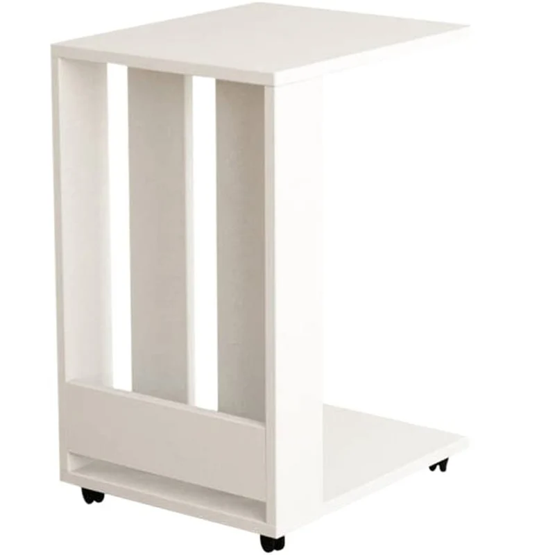 Tavolino Ausiliario da Soggiorno 45x37,5x60 cm con Ruote Affiancabile al Divano in Legno Bianco Tortora Bianco Antico